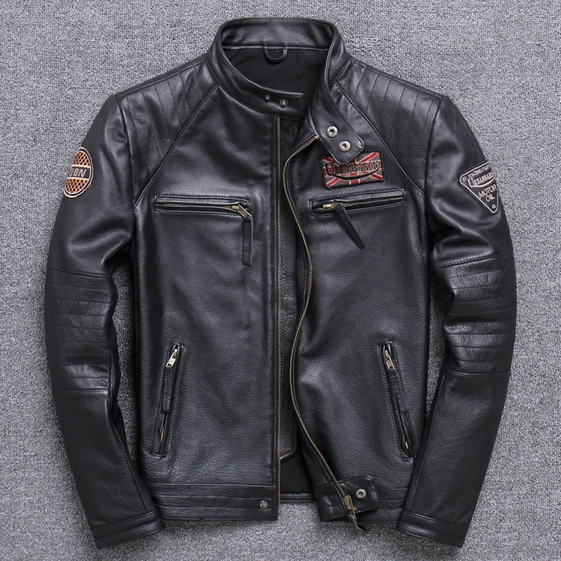 

Free shipping.Classic style mens cowhide coat,motor biker leather Jackets,man black genuine Leather jacket.homme slim,cool,sales