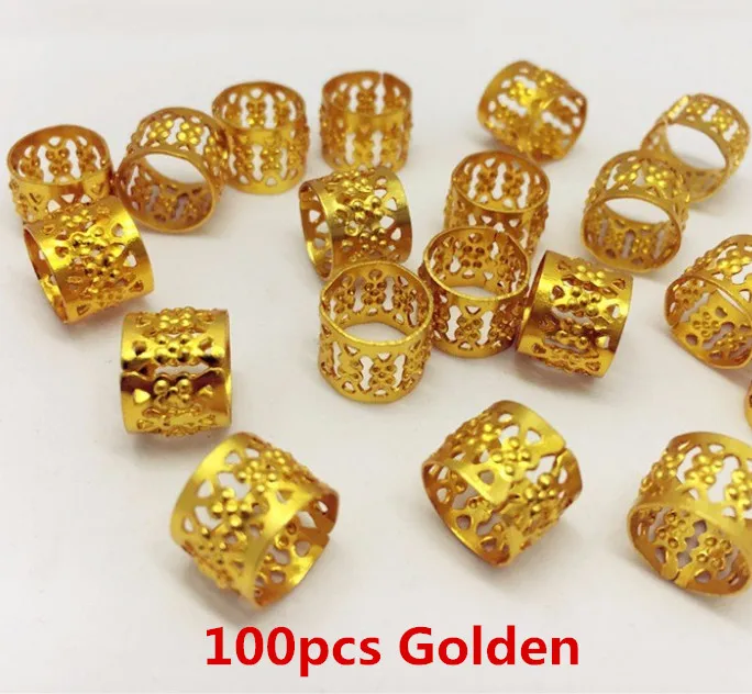 100Golden 100 шт./партия, Регулируемый Детский женский короб, косы для волос, дредлок, бусины, манжеты, клипсы, микрокольца, бусины, аксессуары, золотой, серебряный - Цвет: 100Golden