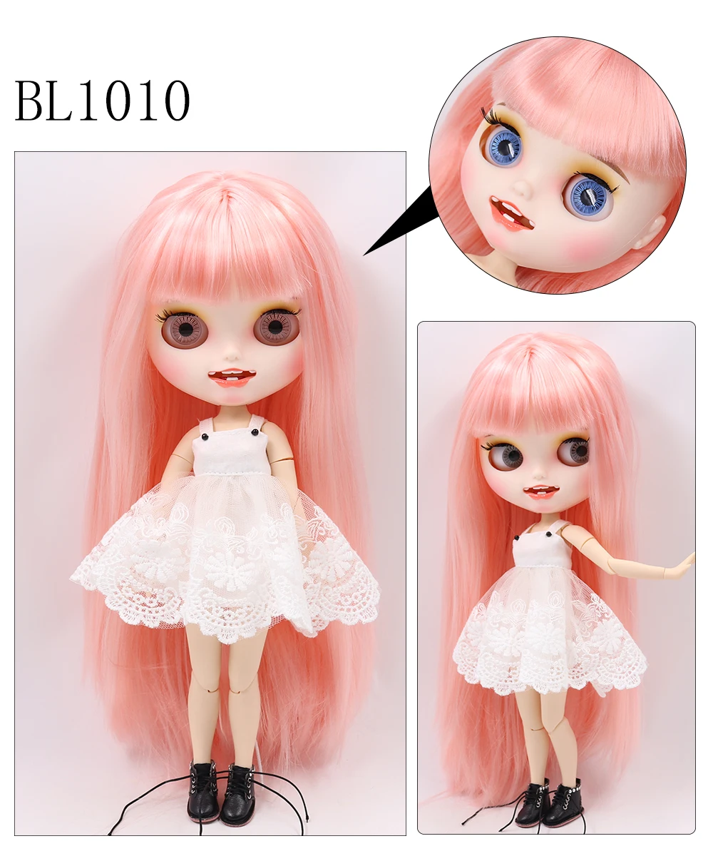 Neo Blythe Doll with Pink Hair, White Skin, Matte Smiling Face & Custom Jointed Body 1