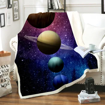 

Galaxy Planet Blanket 3D Print Sherpa Blanket on Bed Kids Girl Flower Home Textiles Dreamlike Style 01