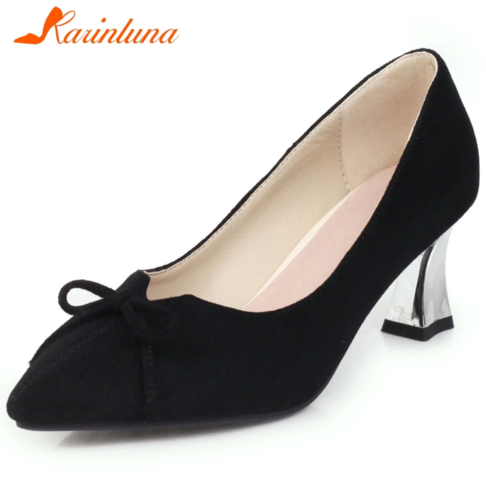 

KARINLUNA Sweet Girl Metal Heel Pointed Toe Slip On Casual Pumps Butterfly Knot High Heels Pumps Women Spring Shoes Woman