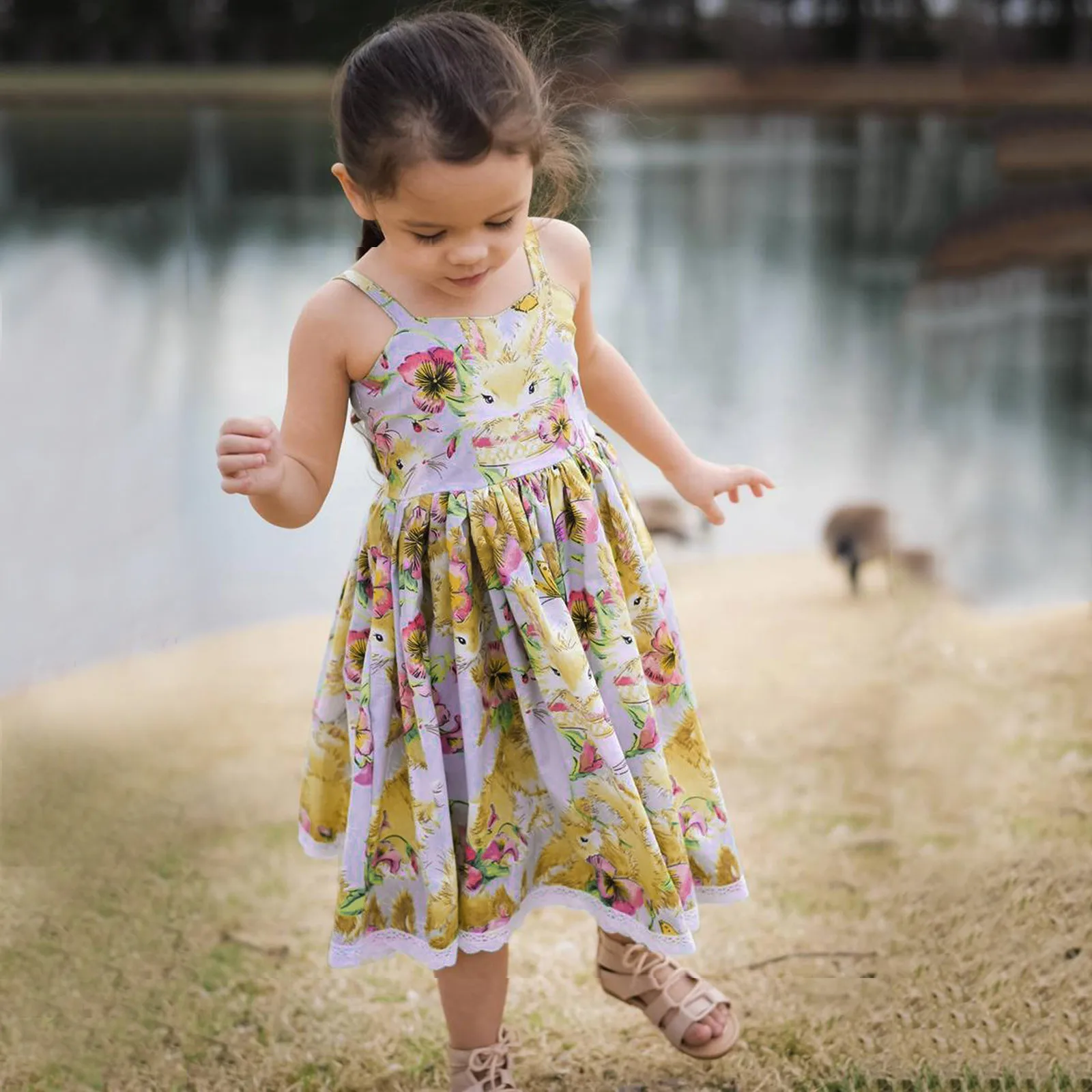 Easter Bunny Girls Dress For Kids Clothes Festival Rabbit Bunny Print