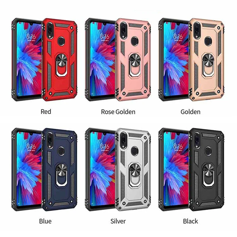 Роскошный чехол с магнитным кольцом для Xiaomi Redmi Note 7, Прочный противоударный чехол с подставкой, Твердый Чехол для Xiaomi Redmi Note 7 Pro, чехол
