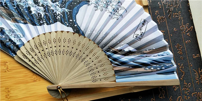 Японский ручной вентилятор Ukiyoe на волне Kanagawa Складной вентилятор eventail основной abanico de mano винтажные свадебные сувениры и подарки