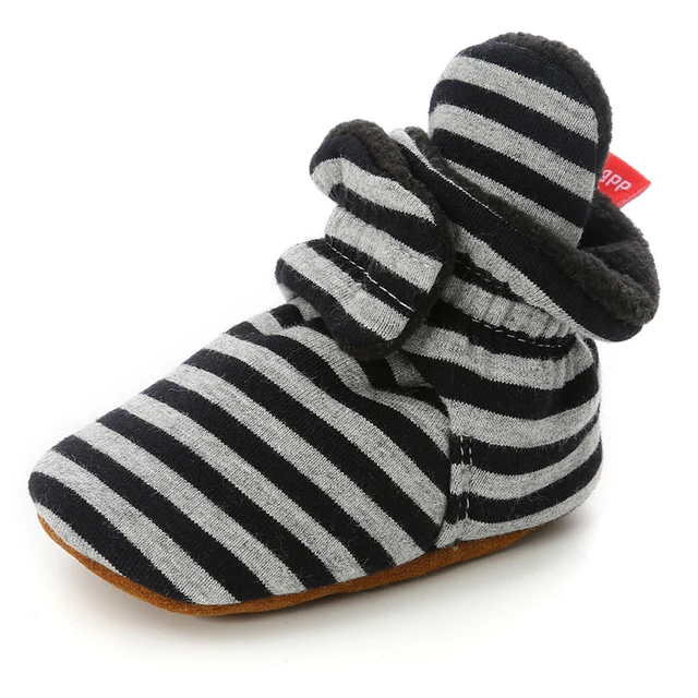 Newborn Baby Socks Shoes Boy Girl Star Toddler First Walkers Booties Cotton Comfort Soft Anti-slip Warm Infant Crib Shoes stripe black