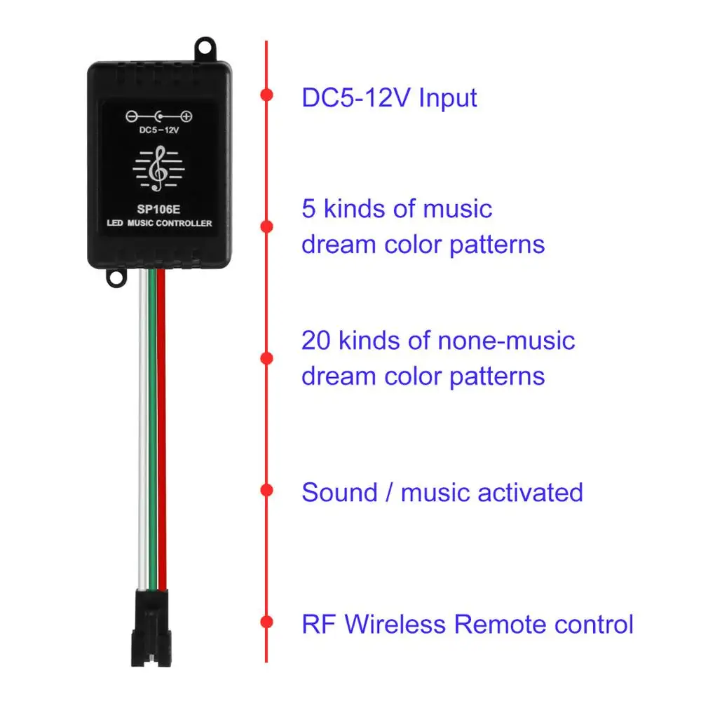 DC5-12V SP106E 9 клавиш музыкальный пульт управления для DC5V-12V WS2811/WS2812B/6812/1903/6803 волшебный светодиодный цифровой цветной музыкальный пульт