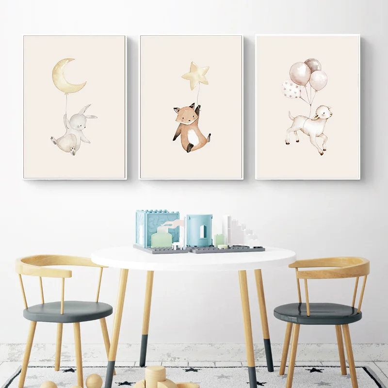 

Modular Picture Animal Watercolor Children Poster Lamb Rabbit Printing Canvas Wall Art Nordic Children Baby Room Home Decoration