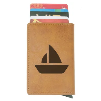 

Unique Classic Sailboat Design RFID Credit Card Holder Anti-Theft Automatic Wallet Card Case Men Mini Leather Male Purse