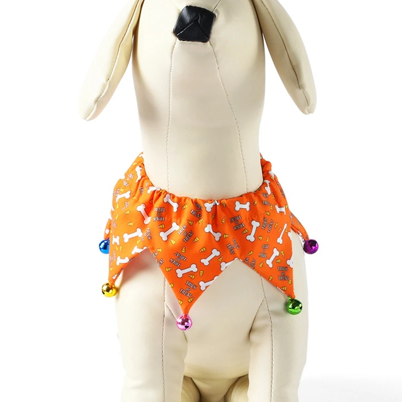 

Pet Dog Cat Halloween Decorative Collar Pumpkin Printed Adjustable Collar For Small Dog Cat Puppy Christmas Bells Neck Scarf