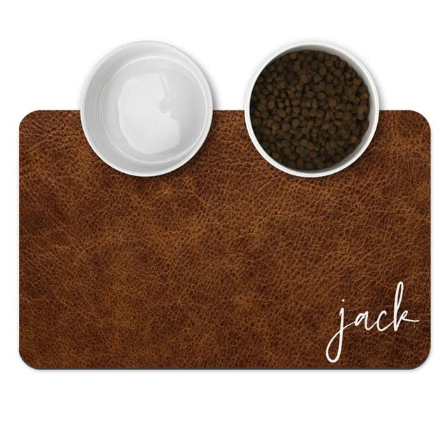 PU Leather Waterproof Pet Placemat Dog Mat Cat Mat Bowl Plate Pet Drinking Feeding Placemat Customize Name For Puppy And Kitten N