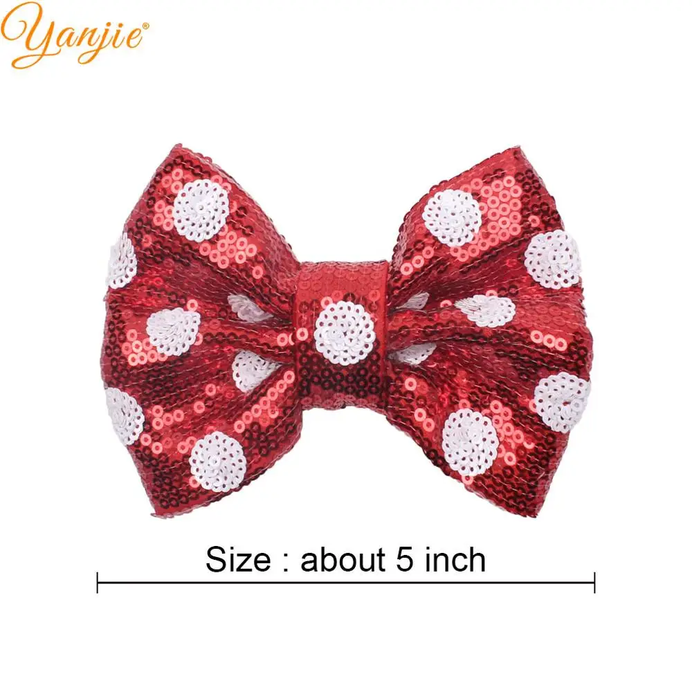 YANJIE 12 pezzi/lotto Classica fermaglio per capelli con fiocco a pois e paillettes da 5 pollici, accessori fai da te per ragazze, fermaglio per coda di cavallo, copricapo_voghion.com