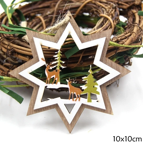 Star Deer 1 шт. деревянные Рождественские Подвески в форме звезды для украшения Искусственный цветы Висячие елочные украшения DIY деревянные поделки - Цвет: Star Deer