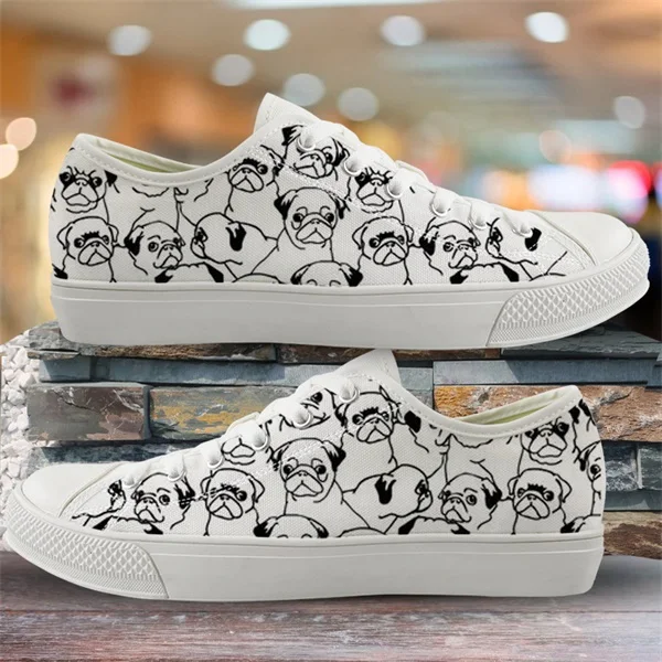 HMF1631Z39 FORUDESIGNS/Женская парусиновая обувь с милым рисунком мопса/с принтом на тему собак; дышащие кроссовки на шнуровке; сезон весна-осень; Вулканизированная обувь - Цвет: HMF1631Z39