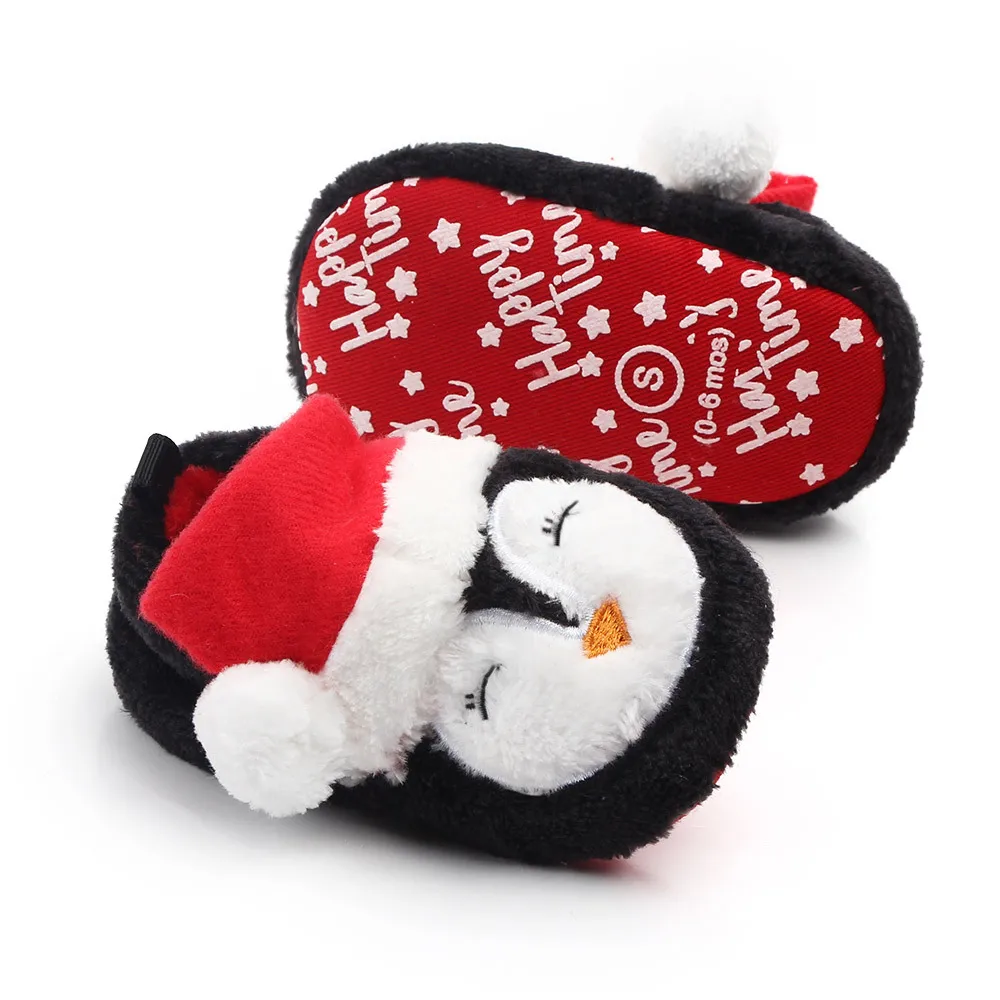 Зимняя детская обувь для маленьких мальчиков и девочек; рождественские нескользящие носки для малышей с героями мультфильмов; тапочки; Теплая обувь для новорожденных; унисекс; 0-18 месяцев