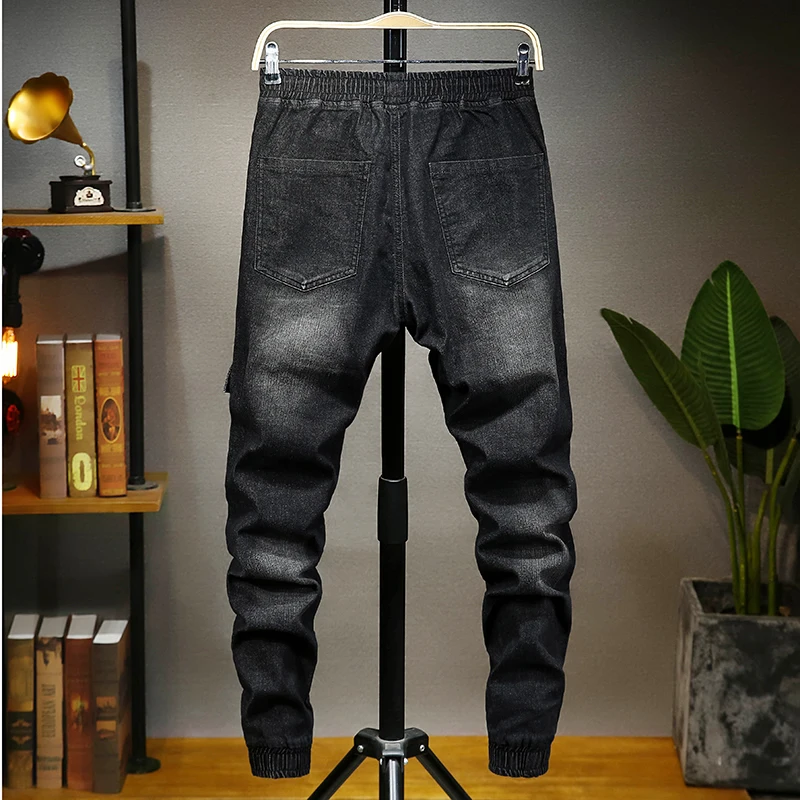 Low Price Men Jeans Ankle Banded Pants  S-7XL Large Size Loose Comfortable Elastic Waist Trousers  Hip Hop Causal Daily Pockets Decorative