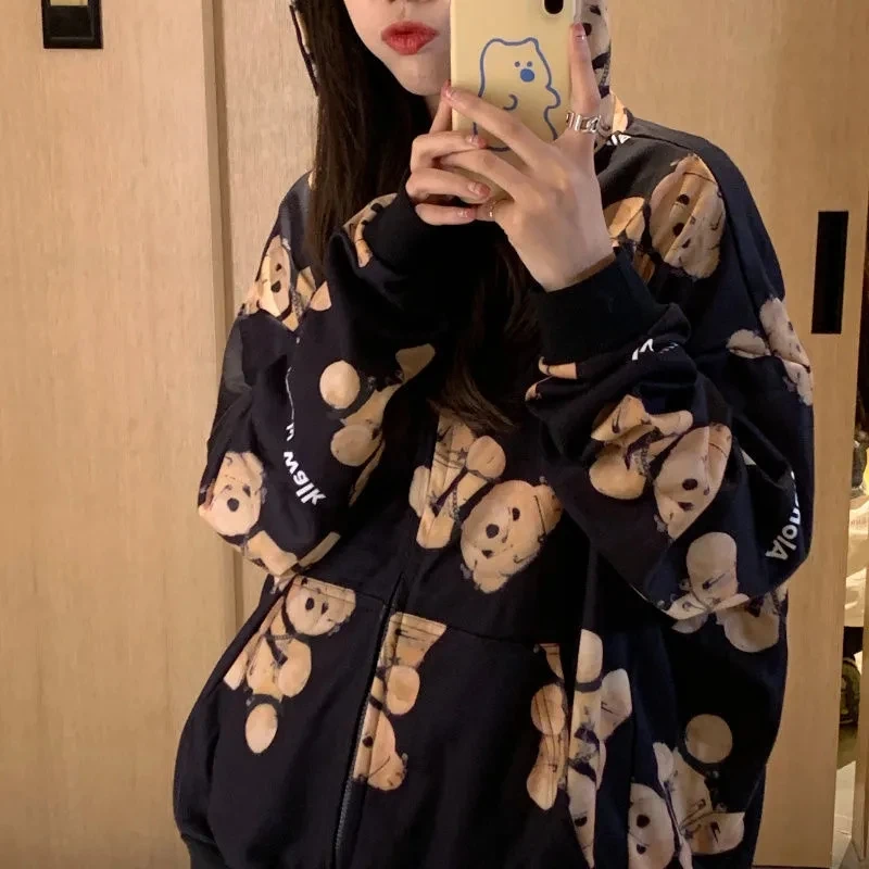 

Spring and autumn new ins all-match jacket loose hooded student sweater women's thin cardigan jacket tide