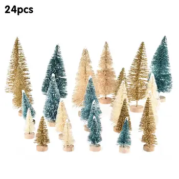 

24PCS Mini Sisal Snow Frost Trees Bottle Brush Trees with Wood Base Winter Snow Ornaments for Home Table Christmas Decor