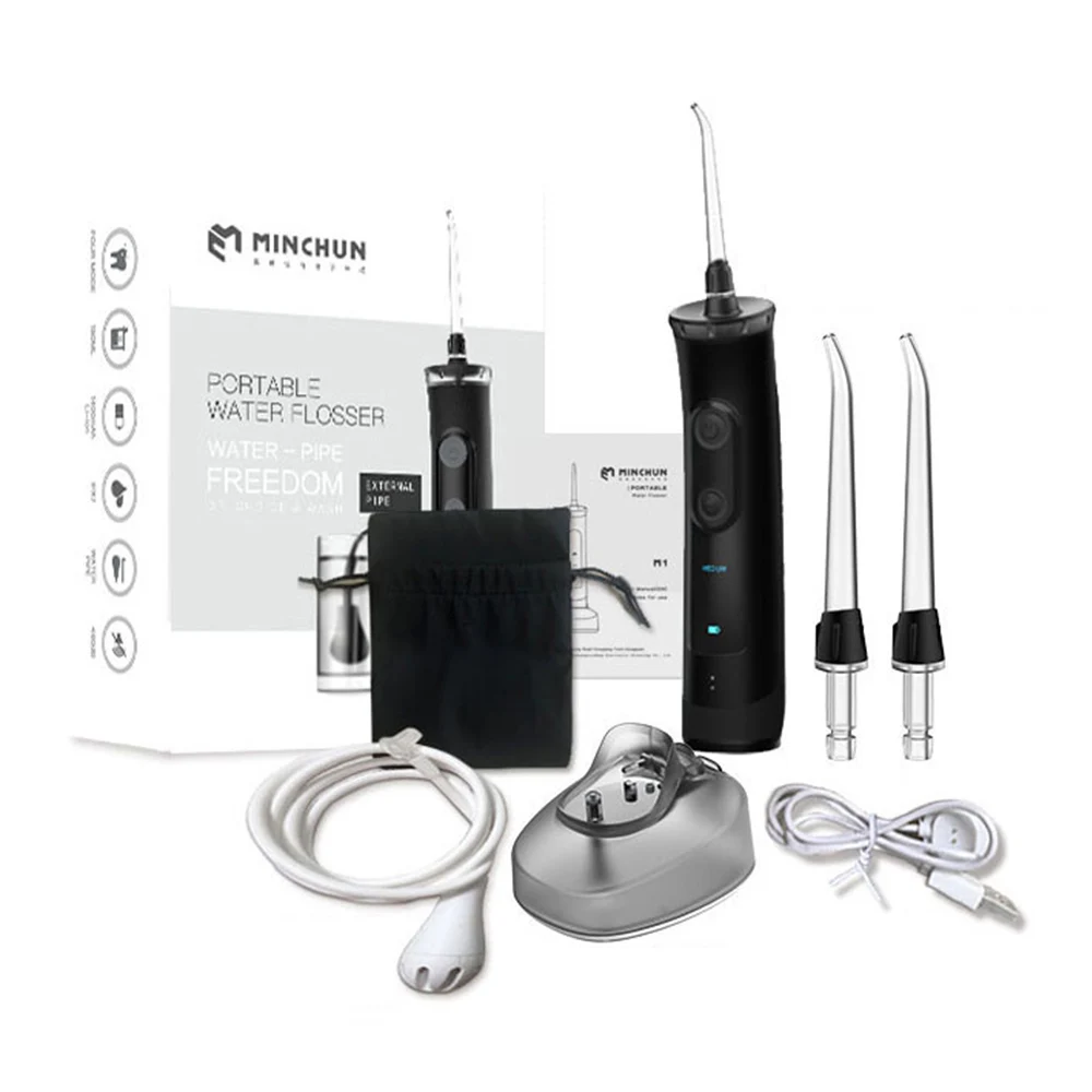 

Electric Water Flossing Device Cordless Oral Irrigator with 4 Modes 2 Nozzles for Teeth Cleaning Waterproof Portable USB Charge