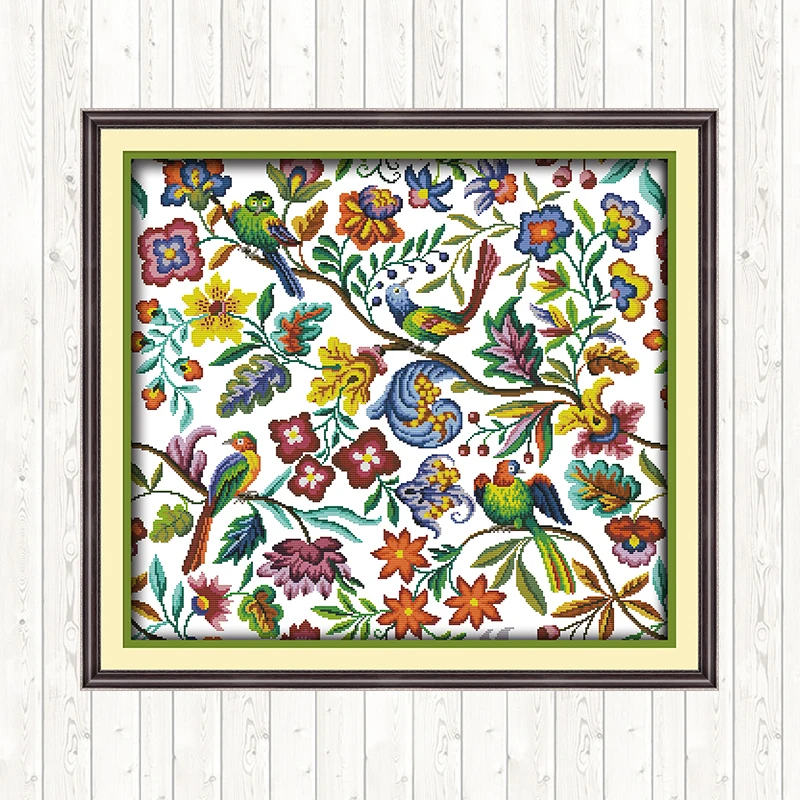 

DIY Needlework,DMC Cross Stitch Kits,14ct 11ct,Birds and Flowers Patterns Printed on Canvas,counted Fabric,set for Embroidery