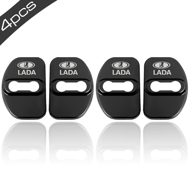 4x крышка дверного замка автомобиля аксессуары для Lada Vesta Niva Kalina Xray Priora Granta Largus Samara 2110 защитный чехол для двери - Название цвета: black