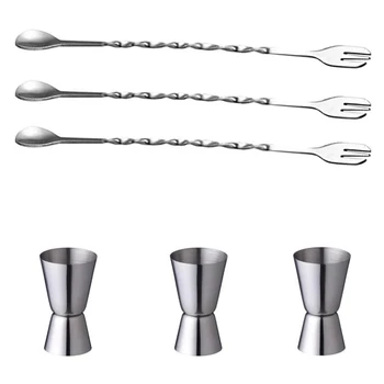

Stainless Steel Cocktail Muddle,Mixing Spoon,Double Jigger Set,Bar Tool Set For Bar Party Wine Cocktail Drink Shaker