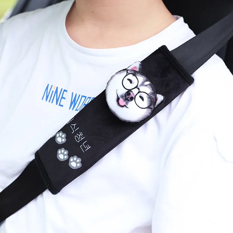 2 шт., милая Автомобильная подушка для шеи с рисунком собаки, подголовник для шеи, подушка для отдыха, подушка для шеи, подголовник и ремень безопасности, наплечная подушка - Цвет: Seat Belt 2