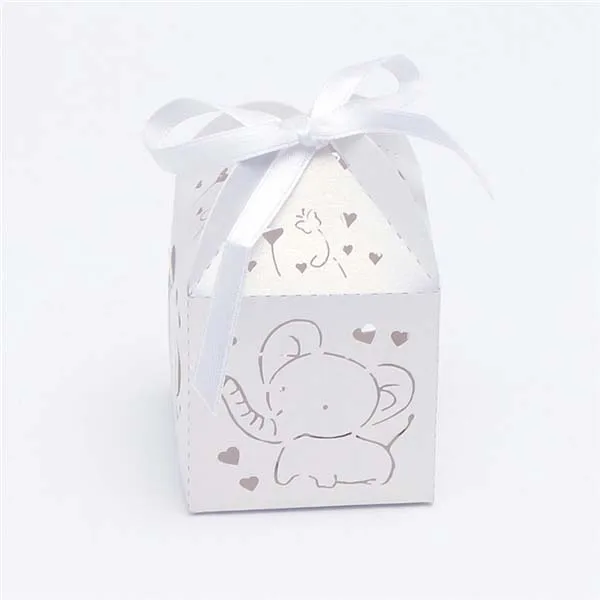 10 шт. милые животные слон конфеты коробка с лазерной обработкой Baby Shower украшения Подарочная коробка на день рождения вечерние украшения Дети - Цвет: white