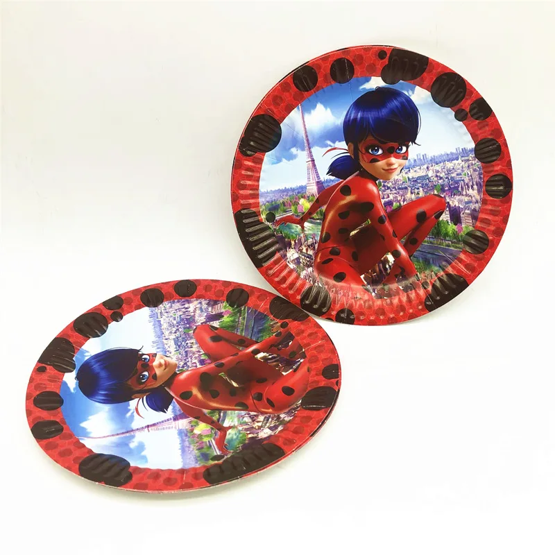 plates-10pcs Милые вечерние чашки в виде божьей коровки для детей на день рождения, Подарочная коробка для детских масок, одноразовая посуда, вечерние принадлежности - Цвет: plates-10pcs
