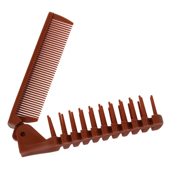 

2 Pcs Lady Coffee Color Fishbone Shaped 2 Way Folding Hair Brush Pocket Comb