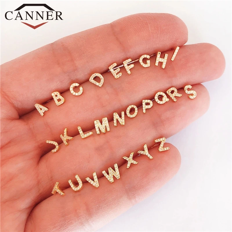 

1 pair of Cute Mini 925 Sterling Silver Geometric English Letters Stud Earrings for Women Gold Silver Alphabet Zircon Studs