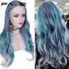 FAVE Hair – perruque synthétique ondulée longue en Fiber résistante à la chaleur, perruque mixte violette, bleue, verte, grise claire pour femmes, perruque de fête avec raie centrale ► Photo 2/6