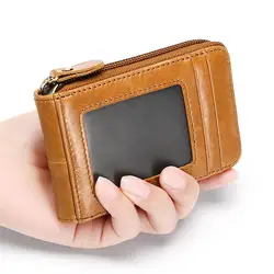 Из натуральной кожи RFID Блокировка Кошелек держатель кредитной карты Двойные Короткие клатч женский кошелек маленький футляр для