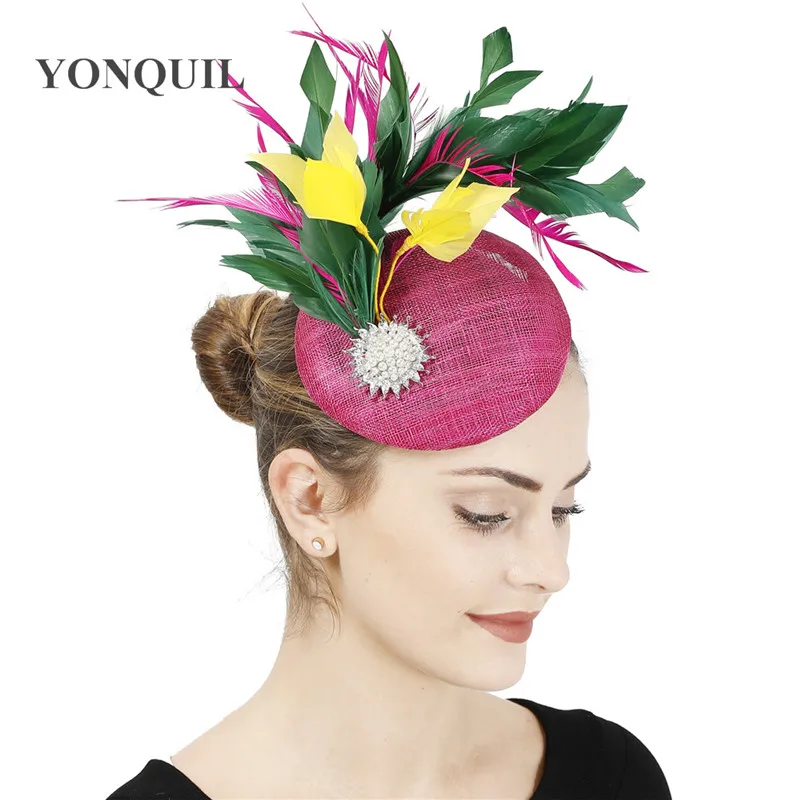 

Nice Sinamay 4-Layer Wedding Fascinator Hat Headband Bridal Women Show Race Headwear Feather Fancy Headpiece Hair Clip Formal