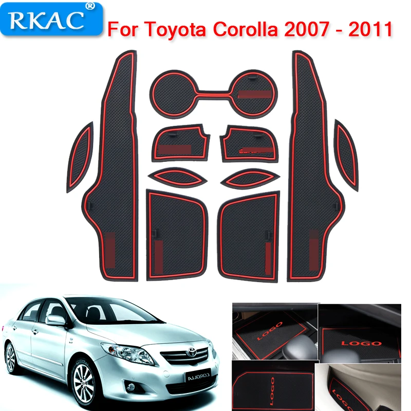 Для Защитные чехлы для сидений, сшитые специально для Toyota Corolla 2007-2013 противоскользящие резиновые подставки под стакан дверной коврик 11 шт. 2008 2010 2011 E140 E150 аксессуары для стайлинга автомобилей Стикеры