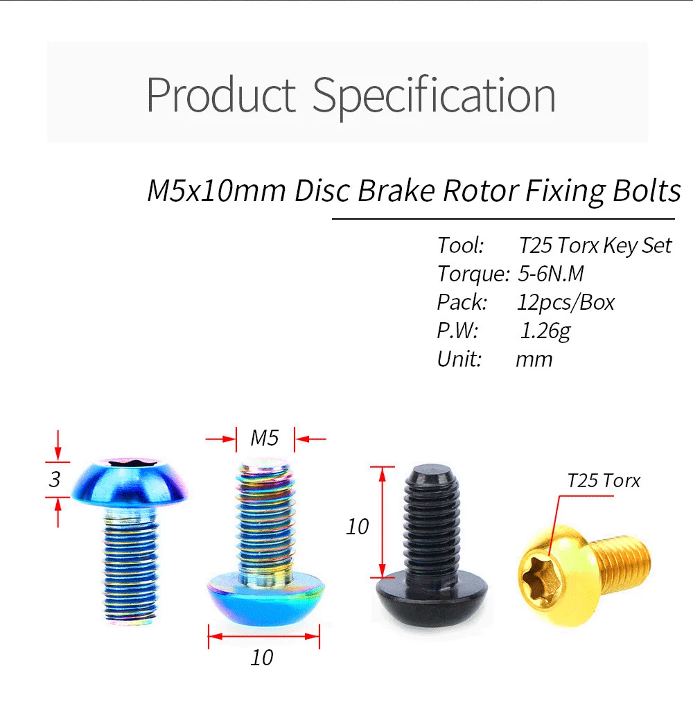 RISIKO 12 stücke M5* 10 мм T25 Ti Bremsscheibe Schrauben feur MTB Fahrrad rennrad Titan Torx rotor Schraube feur Avid Sram Ultrale