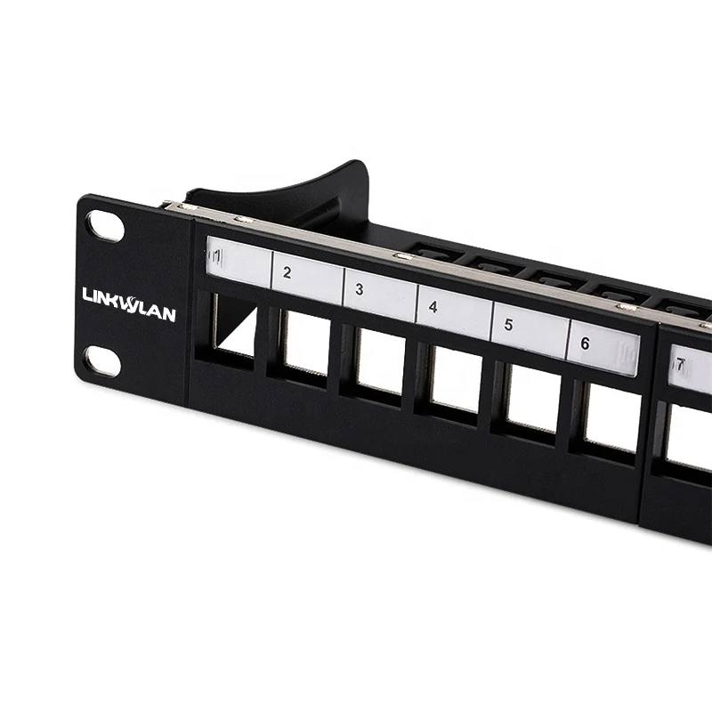 24Port Unload Empty Modular Blank Patch Panel 19" 1U Rack Moun Includes Cable Manager Support Bar Front Plate With Label Field