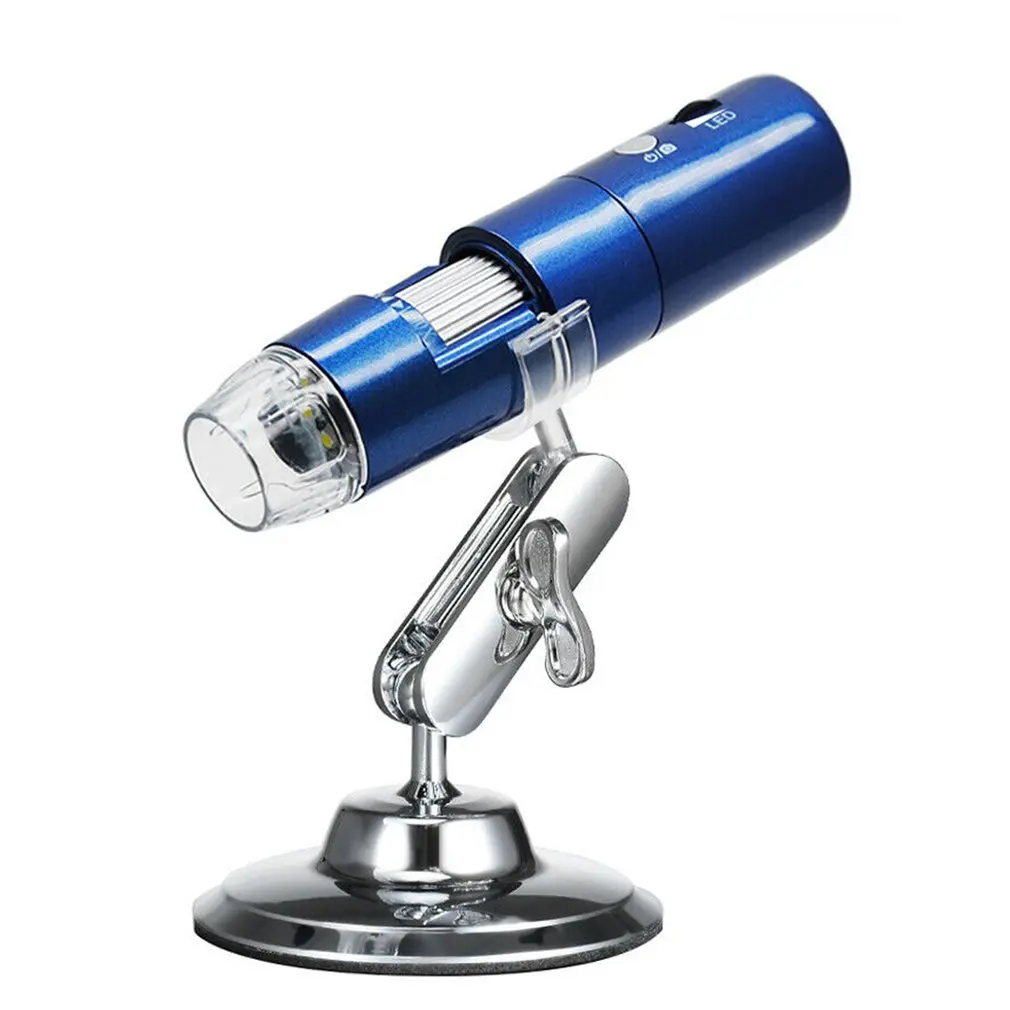 Мини HD wifi цифровой микроскоп камера 50~ 1000X 8LED Поворотная база Беспроводной электронный Микроскоп для Android/для iOS/для Windows - Цвет: Blue