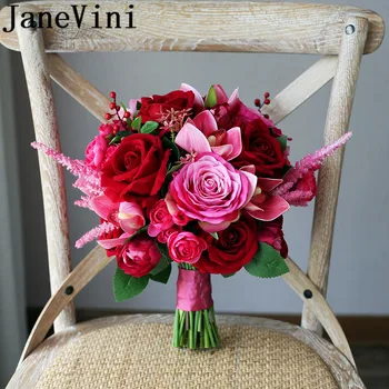 

JaneVini Gorgeous Pink Flowers Bride Bouquet Red Rose Peony Artificial Rose Red Wedding Bridal Bouquets Buquet Ramo Flores Novia