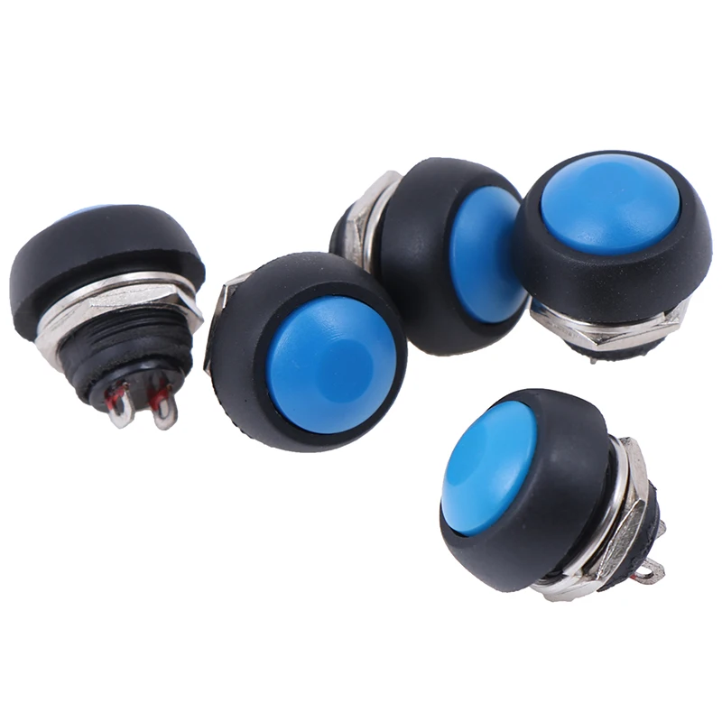 5Pcs 12mm 1A 250VAC Waterproof Blue Momentary Push Button Switch