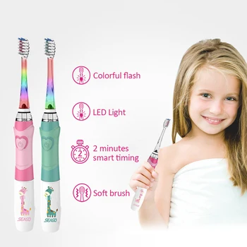 

Colorful Led Flashlight 16000 Strokes Frequency With 2 Heads Sonic Vibration Mouth Cleaning Electric Toothbrush For Children