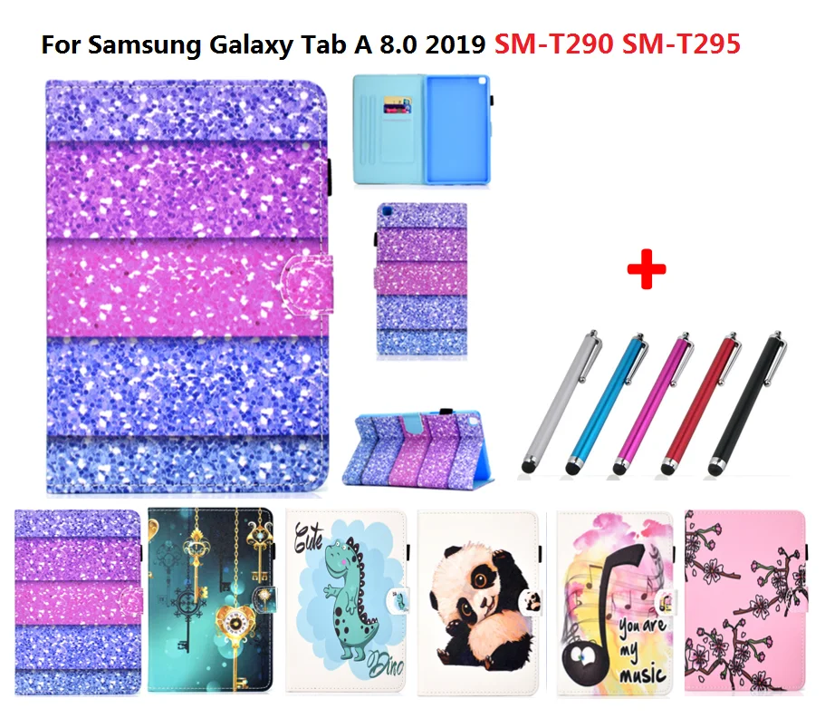 SM T290 T295 чехол для Samsung Galaxy Tab A8.0 Чехлы с рисунками панды и динозавра Fundas A 8 0 +