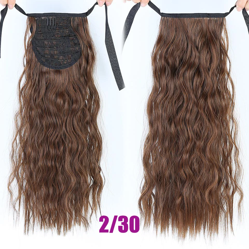 MEIFAN Long Corn Curly Ponytail Synthetic Hair Pieces Ribbon Drawstring Clip on Ponytail Hair Extensions False Hair Pieces - Цвет: 2-30
