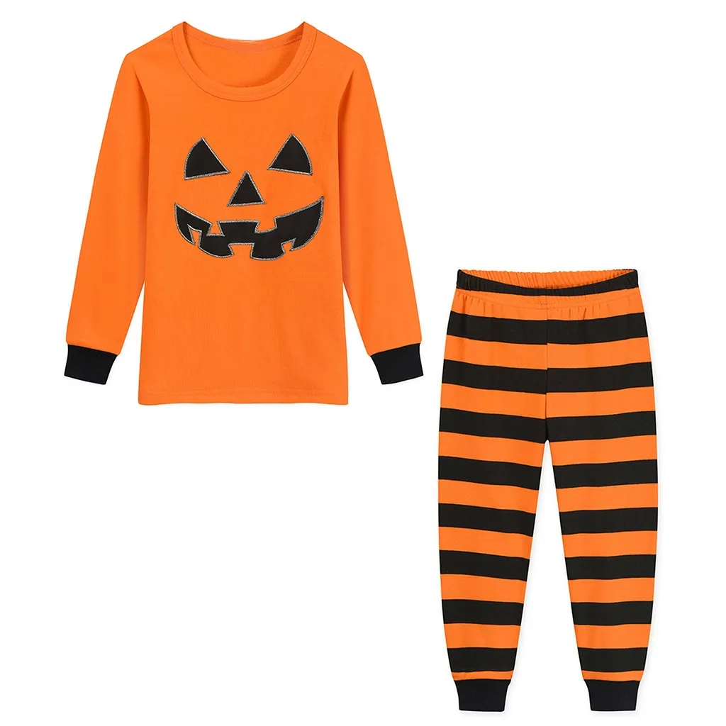 

Halloween Children Outfits Kids Boys long sleeve Pumpkin Print Top+Long Pants Pajamas Set autumn infant Girl Clothing Suit