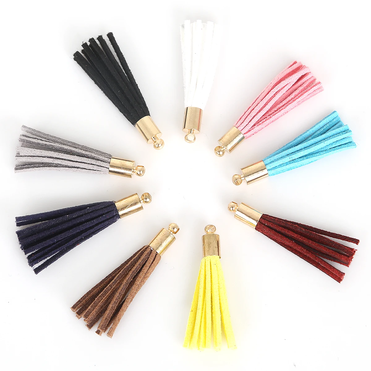 

10pcs 35mm Gold Caps Suede Tassel Charms For Jewelry Making Earrings Bracelet Necklace Keychain Phone Belt DIY Jewelry Findings