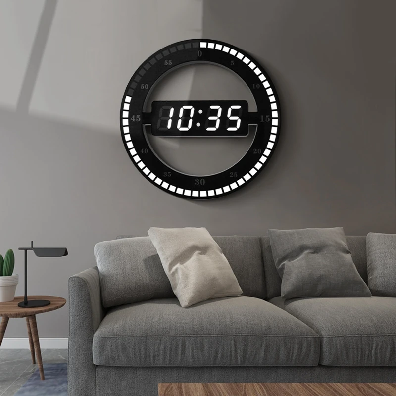 Электронные часы 3D полый светодиодный цифровой Автоматическая регулировка яркости круглые домашние настенные часы с американской вилкой черный пластик