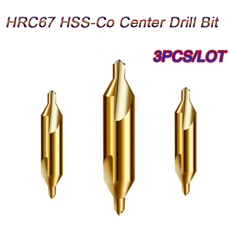 

3pcs HRB65 68 HSS Cobalt Center Drill Countersink Lathe Mill Tooling Tip Bits Countersinks Drills Set Tool for Metal A1 A2 A3