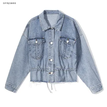 

Blue Vintage BF Jacket Jeans Women 2020 Autumn Streetwear Long Sleeve Loose Ladies Retro Denim Coats Outwear Female