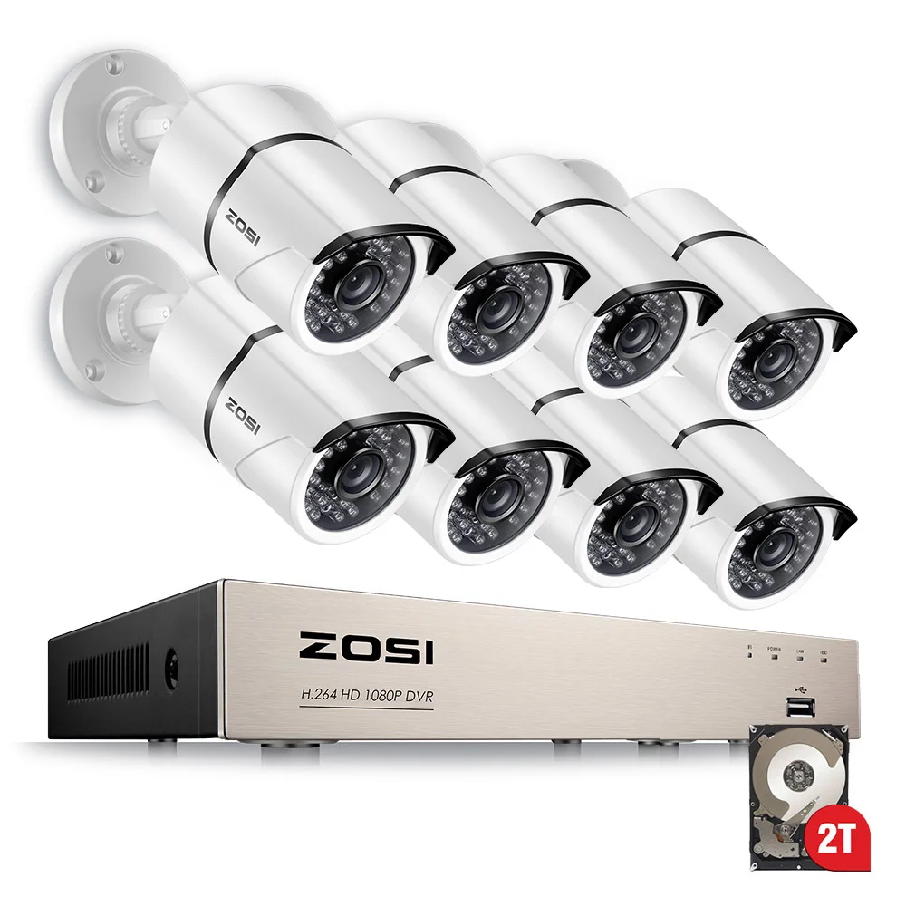 ZOSI 1080P HD TVI 8CH 2MP CCTV Security Video Surveillance Camera System DVR Kit for Outdoor Home with Waterproof IR Nightvision