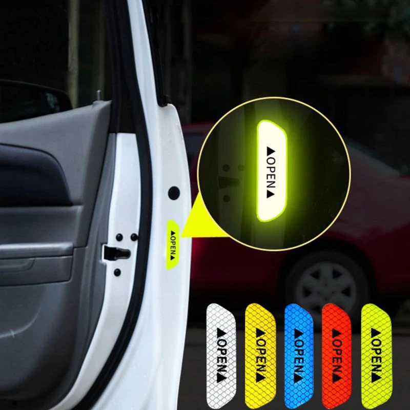 4Pcs Universal Car Door Open Sticker Reflective Tape Safety Warning Decal ZB 