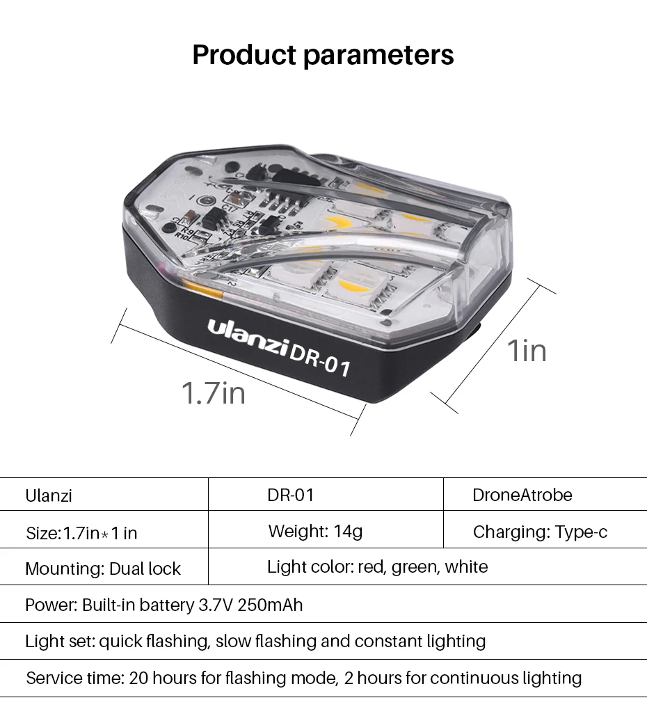 Ulanzi DR-01 Дрон стробоскопический светильник Красный Зеленый Белый светильник Ночной навигационный светильник для MAVIC MINI универсальные аксессуары для Дронов